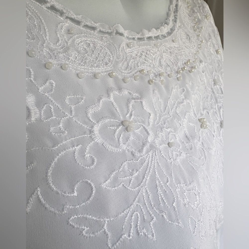 True Vintage 1980s Short Sleeve blouse - Pearl Wedding Floral Collar Embroidery